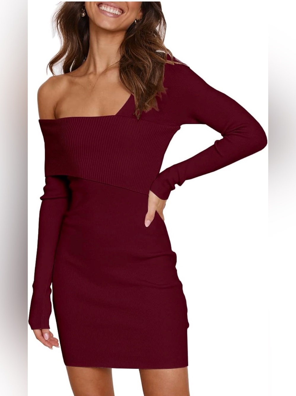 Lillusory Women's Size M Off Shoulder Long Sleeve Bodycon Mini Dress